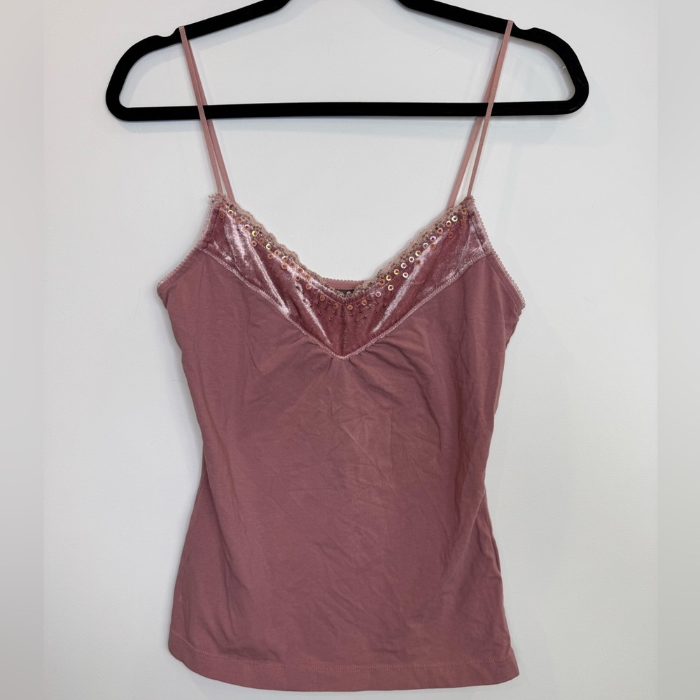 Vintage Mexx Blush Sequin velvet trim Camisole Top size small - Picture 2 of 6